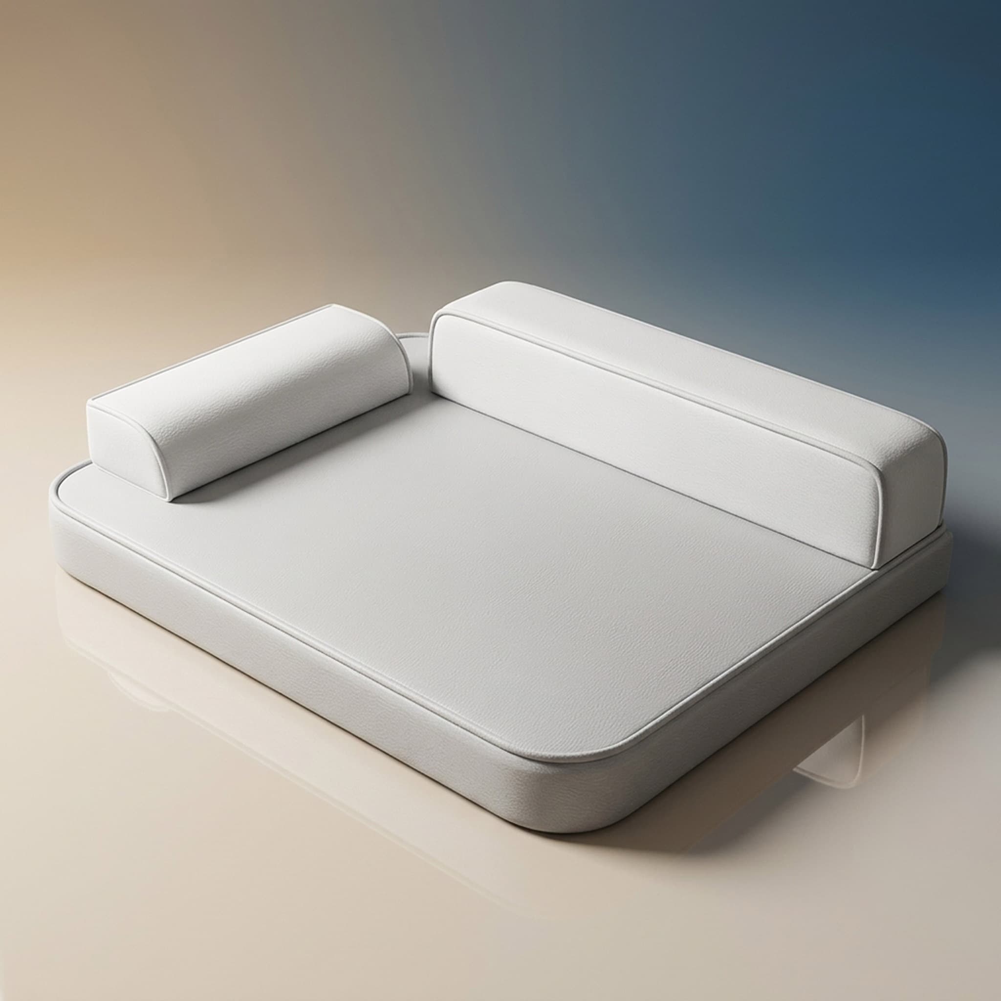 Heavy-duty orthopaedic dog bed in light grey with bolster headrest and supportive foam mattress, studio shot