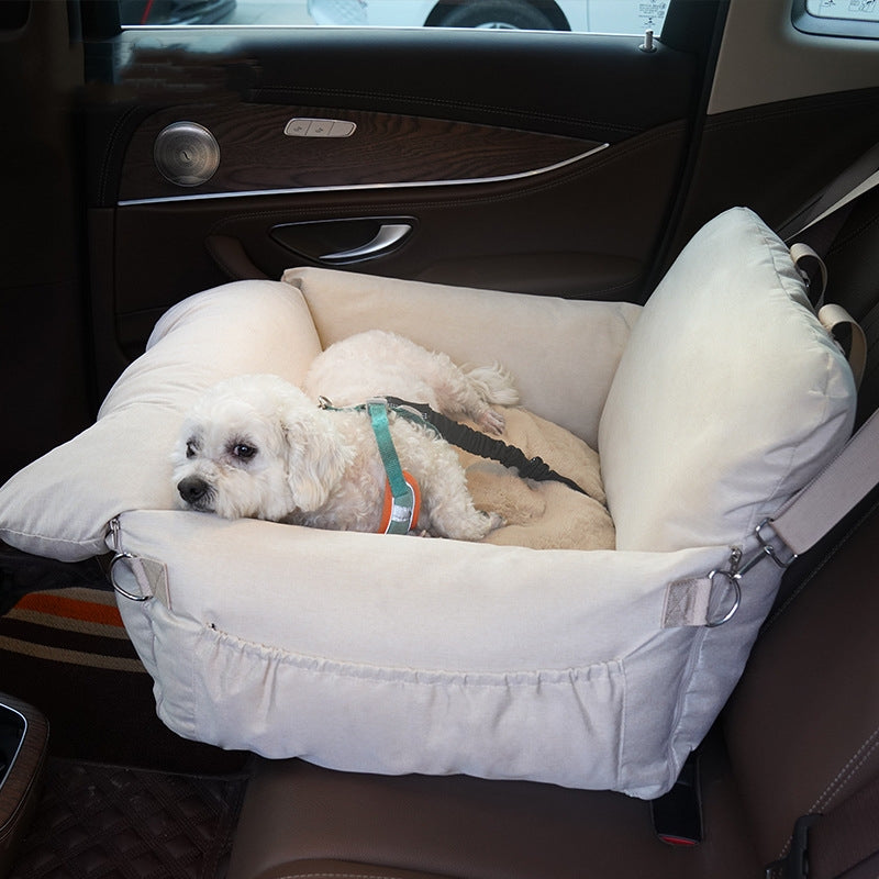 Premium Linen Pet Car Booster Seat | 2-in-1 Travel Dog Bed & Safety Carrier