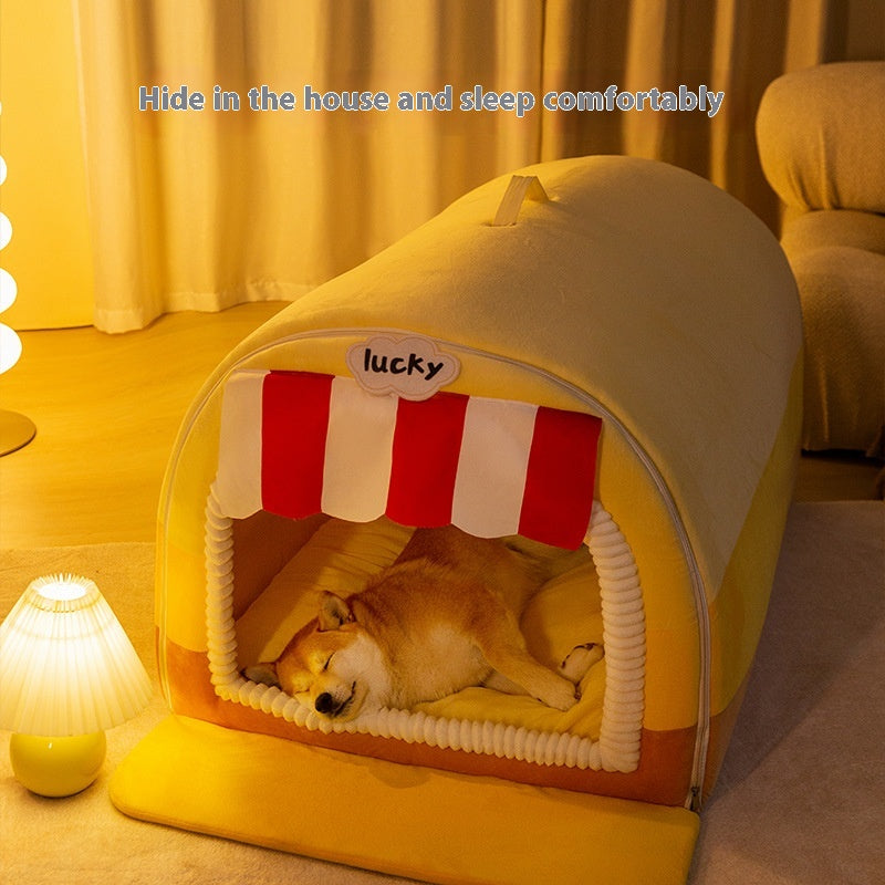 Patterned Plush Calming Pet Bed | Winter Donut Nest for Large Dogs