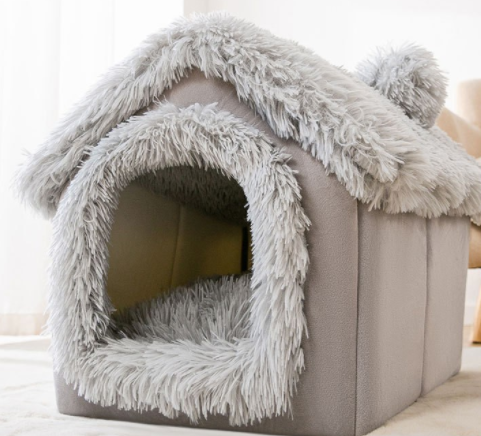 Foldable Enclosed Pet Villa | Winter Warm Calming Cave Bed for Cats & Dogs
