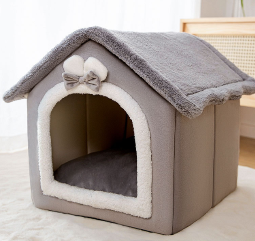 Foldable Enclosed Pet Villa | Winter Warm Calming Cave Bed for Cats & Dogs