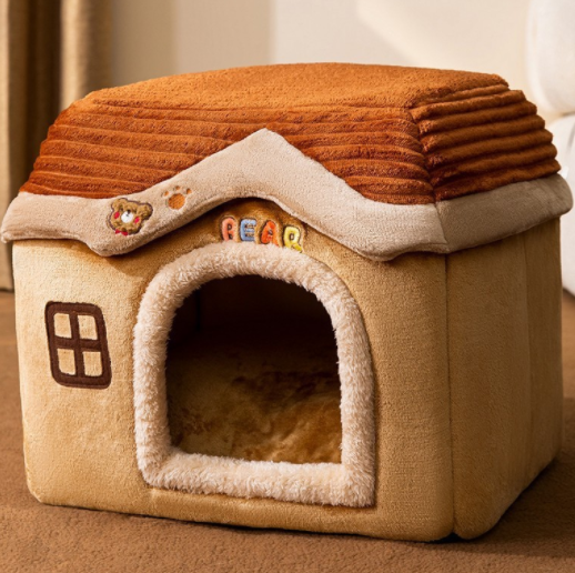Foldable Enclosed Pet Villa | Winter Warm Calming Cave Bed for Cats & Dogs
