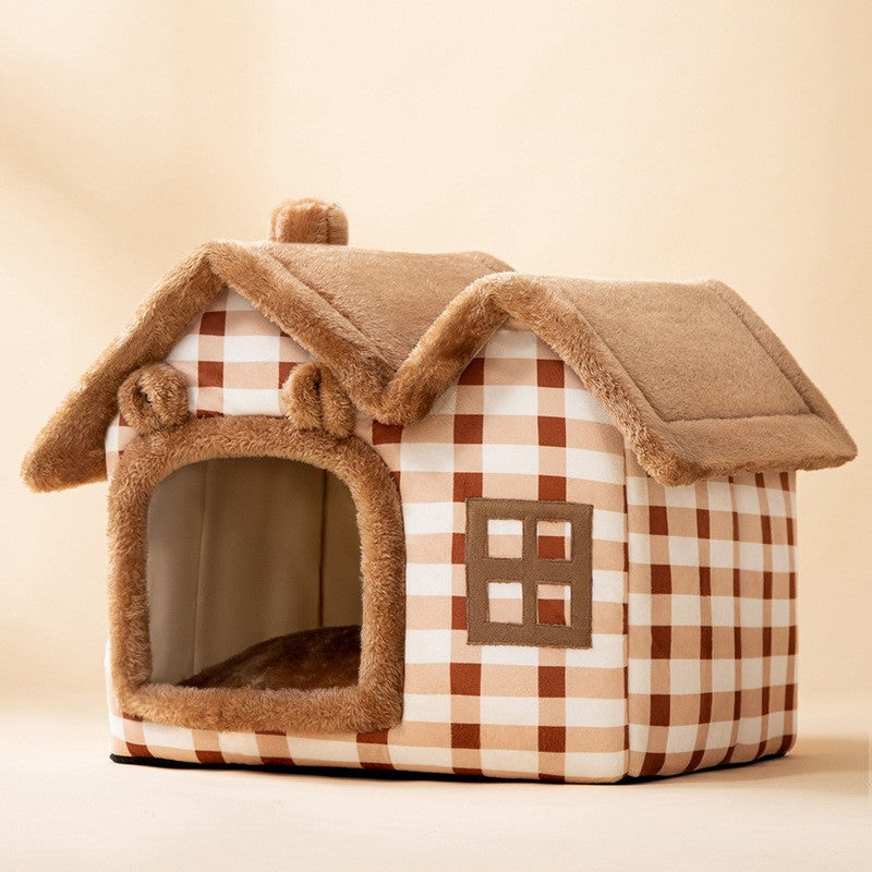 Foldable Enclosed Pet Villa | Winter Warm Calming Cave Bed for Cats & Dogs