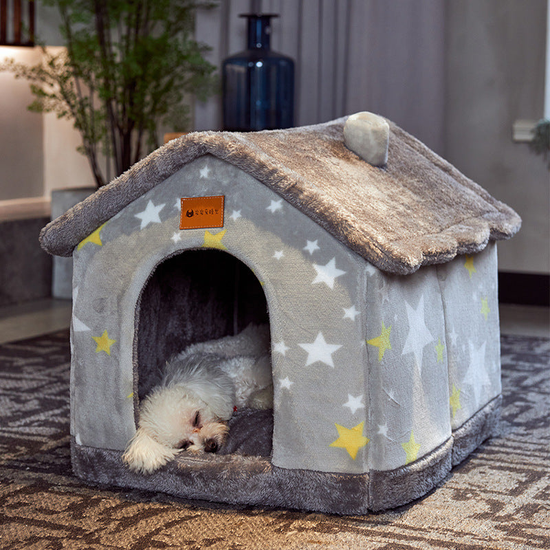 Foldable Enclosed Pet Villa | Winter Warm Calming Cave Bed for Cats & Dogs