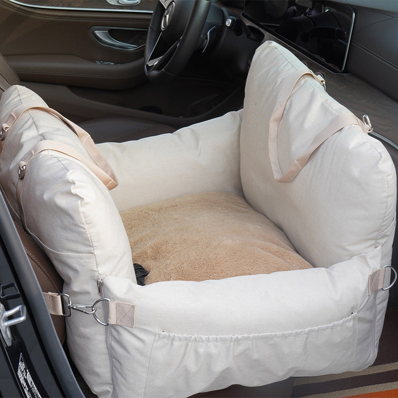 Premium Linen Pet Car Booster Seat | 2-in-1 Travel Dog Bed & Safety Carrier