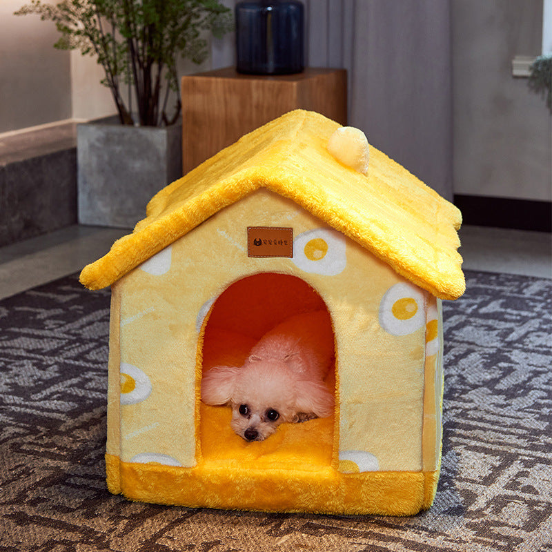 Foldable Enclosed Pet Villa | Winter Warm Calming Cave Bed for Cats & Dogs