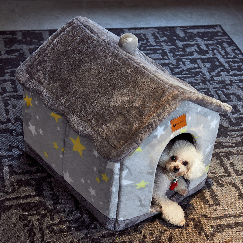 Foldable Enclosed Pet Villa | Winter Warm Calming Cave Bed for Cats & Dogs