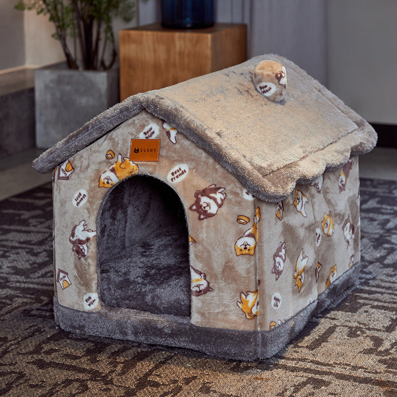 Foldable Enclosed Pet Villa | Winter Warm Calming Cave Bed for Cats & Dogs