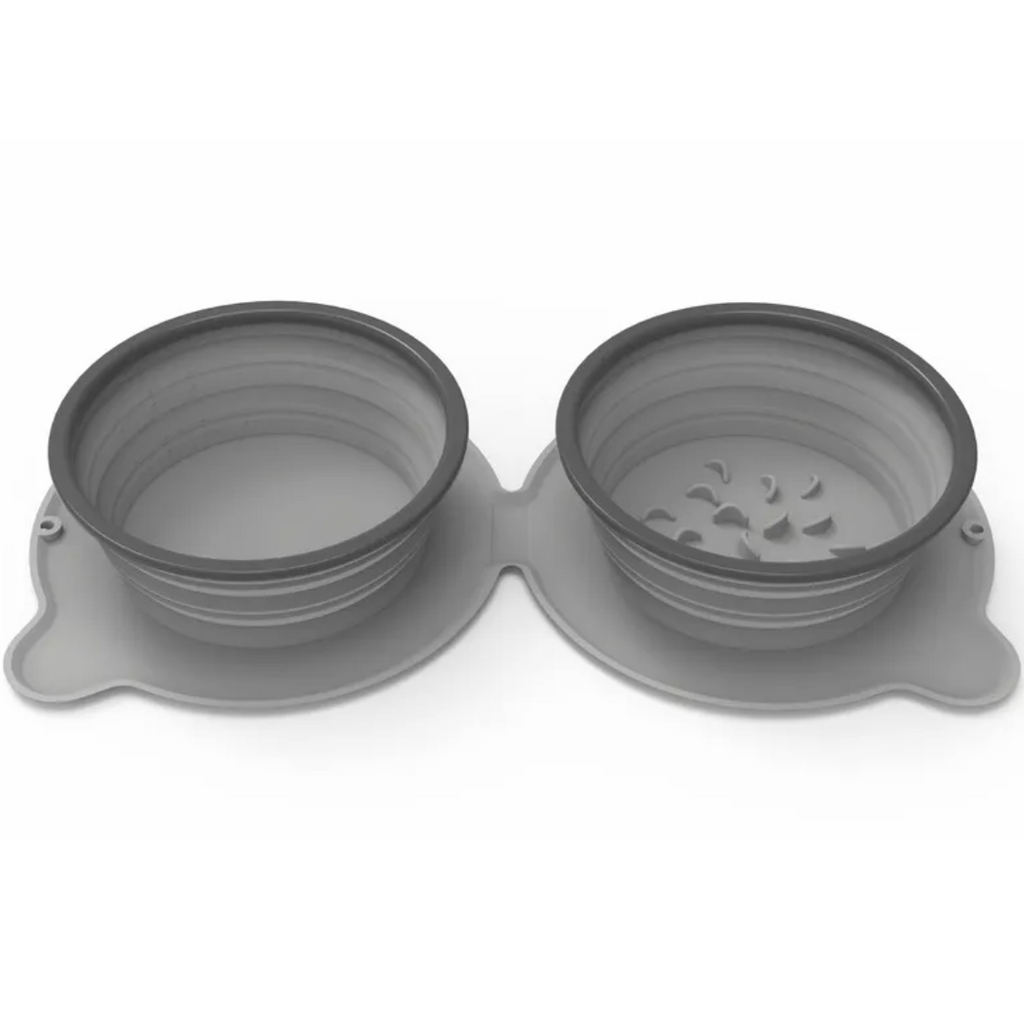 Portable Silicone Double Dog Bowl | Foldable Non-Slip Travel Pet Feeder