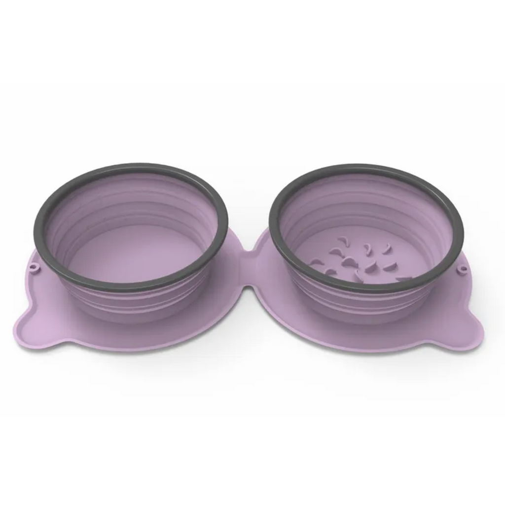 Portable Silicone Double Dog Bowl | Foldable Non-Slip Travel Pet Feeder