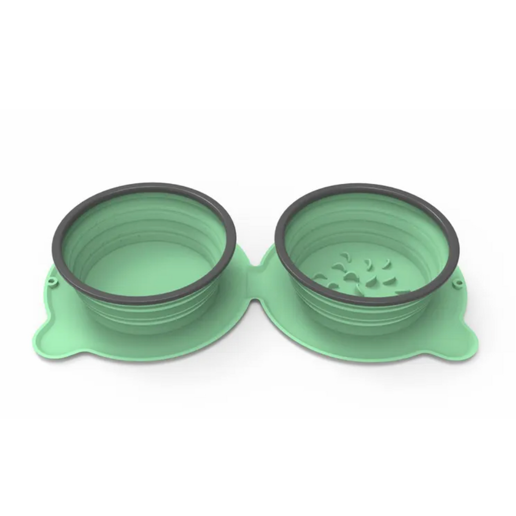 Portable Silicone Double Dog Bowl | Foldable Non-Slip Travel Pet Feeder