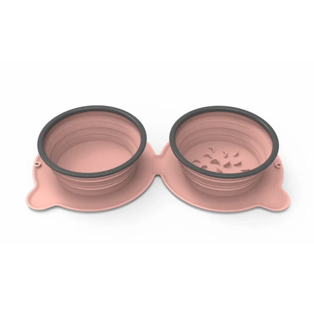 Portable Silicone Double Dog Bowl | Foldable Non-Slip Travel Pet Feeder